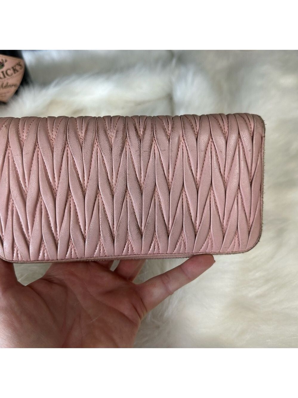 MIU MIU LOGO PEARL RHINESTONE MATELASSE LEATHER ZIPPY ZIP AROUND LONG WALLET - Picture 3 of 13